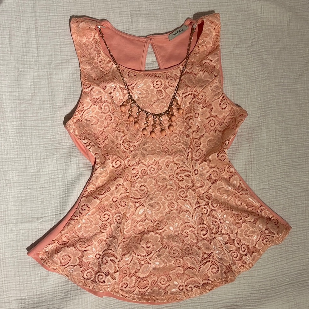 Papaya-Pink Lace Top